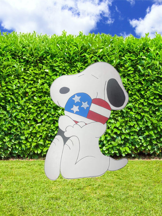 Hand Painted Wood Yard Art - Independence Day Patriotic 4th of July Snoopy - Outdoor Lawn Decoration