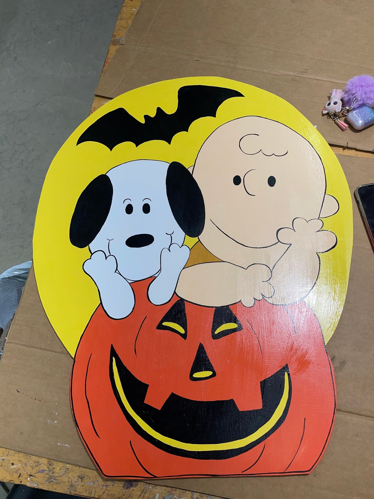 Hand Painted Wood Yard Art - Charlie Brown and Snoopy Halloween Great Pumpkin - Outdoor Lawn Decoration