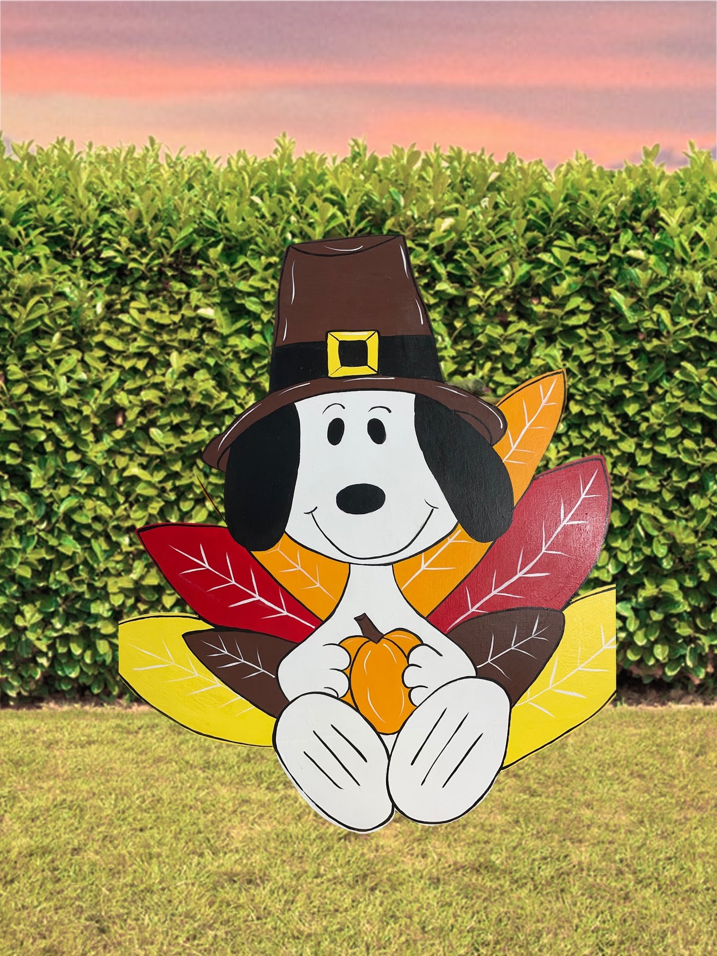 IMG 5662 hand painted wood yard art - thanksgiving turkey snoopy peanuts - outdoor lawn decoration