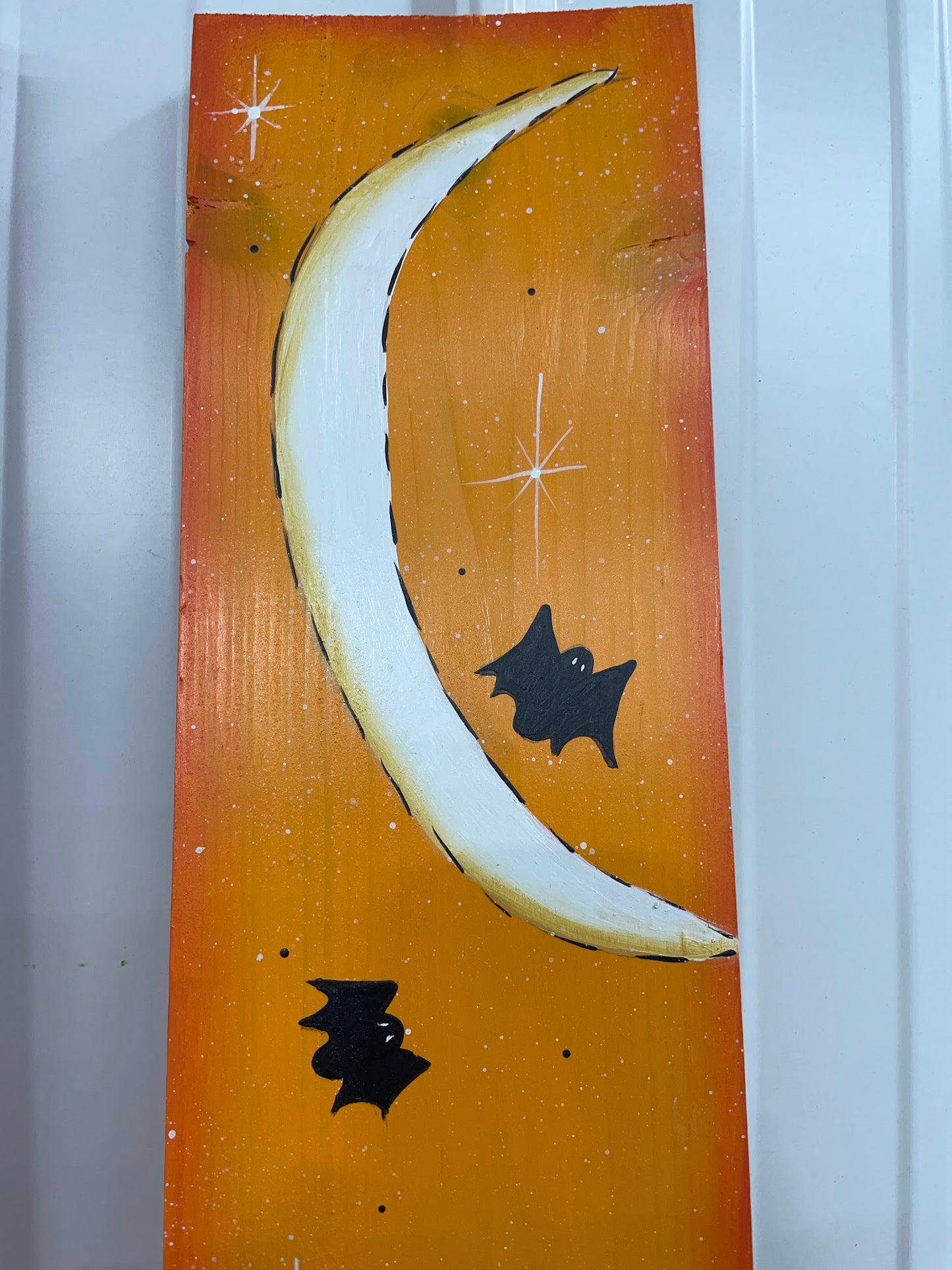 Hand Painted Wood Door and Porch Leaning Sign - Cat with Moon - Fall and Halloween Home and Garden Decor