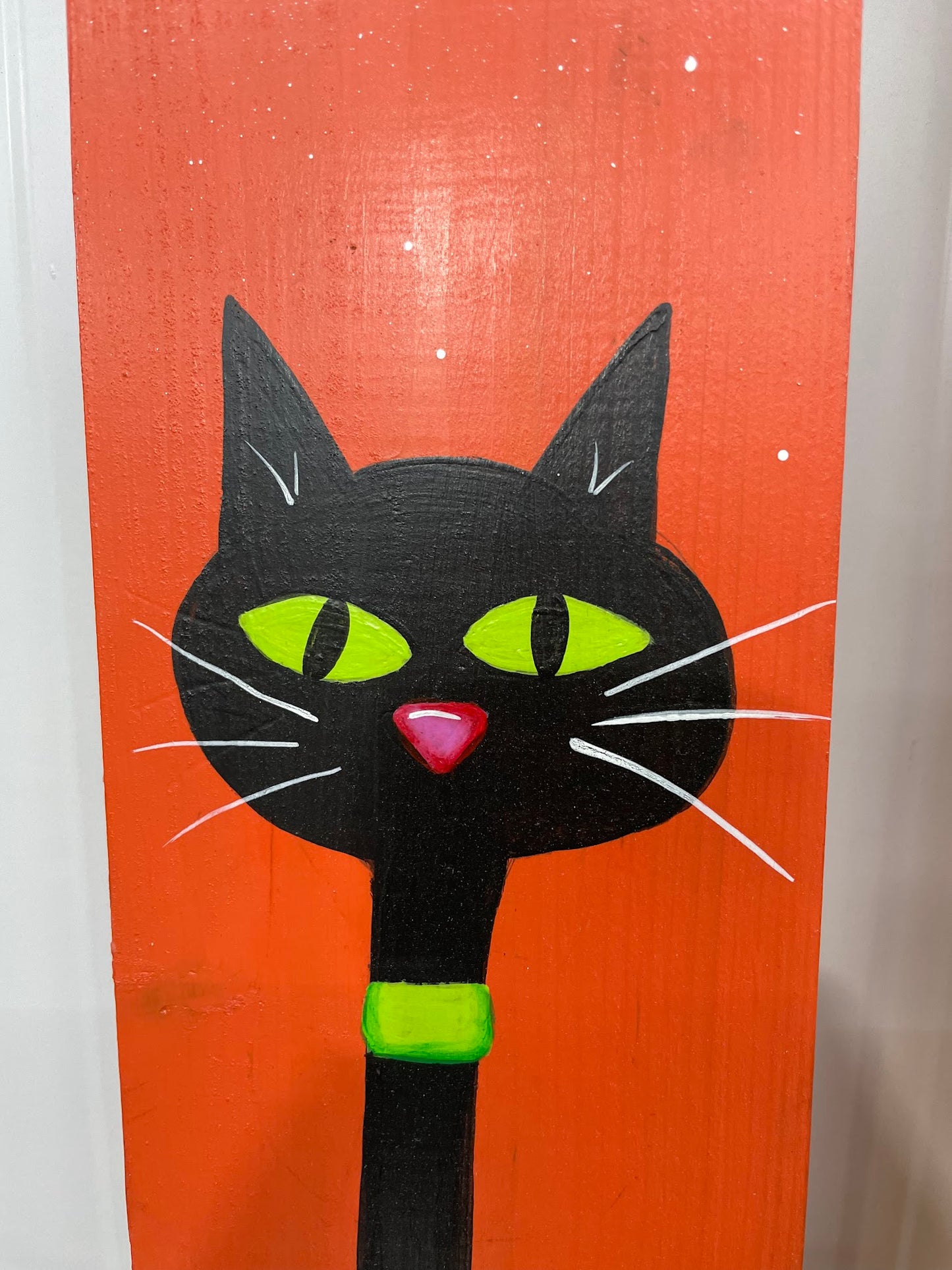 Hand Painted Wood Door and Porch Leaning Sign - Cat with Moon - Fall and Halloween Home and Garden Decor