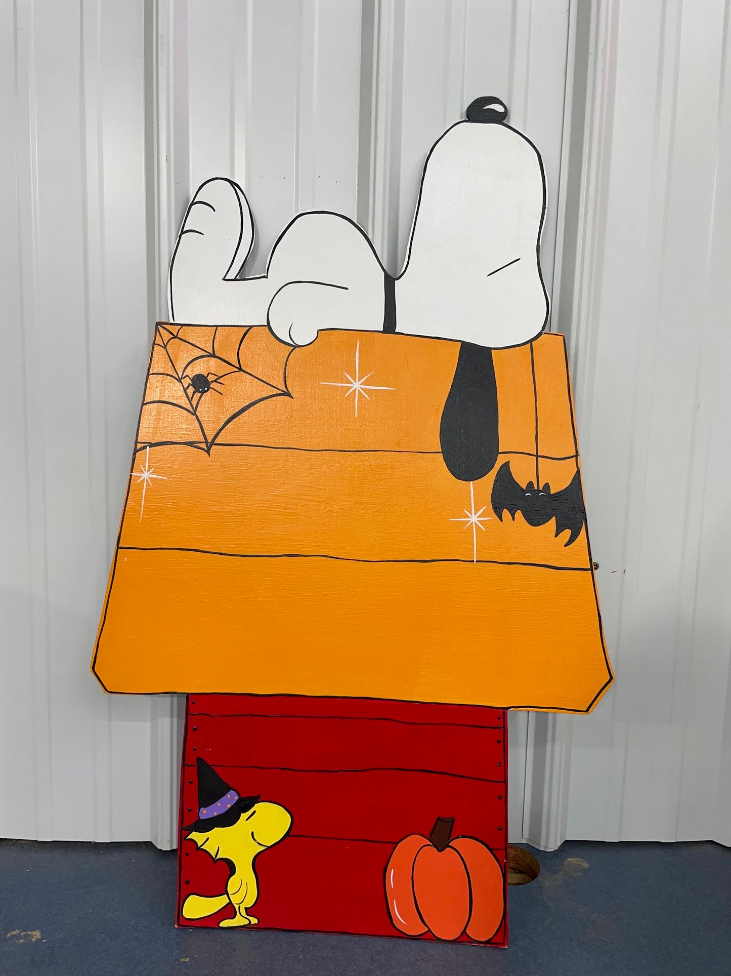 Hand Painted Wood Yard Art - Halloween Snoopy on Doghouse - Outdoor Lawn Decoration