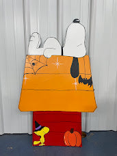 Hand Painted Wood Yard Art - Halloween Snoopy on Doghouse - Outdoor Lawn Decoration