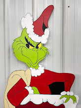 Hand Painted Wooden Yard Art - Grinch coming out of Chimney - Outdoor Ready - Christmas Lawn Decoration