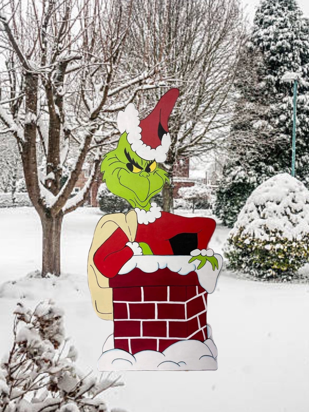 Spring Grinch Arch Hand Painted Wooden Yard Art - Grinch coming out of Chimney - Outdoor ...