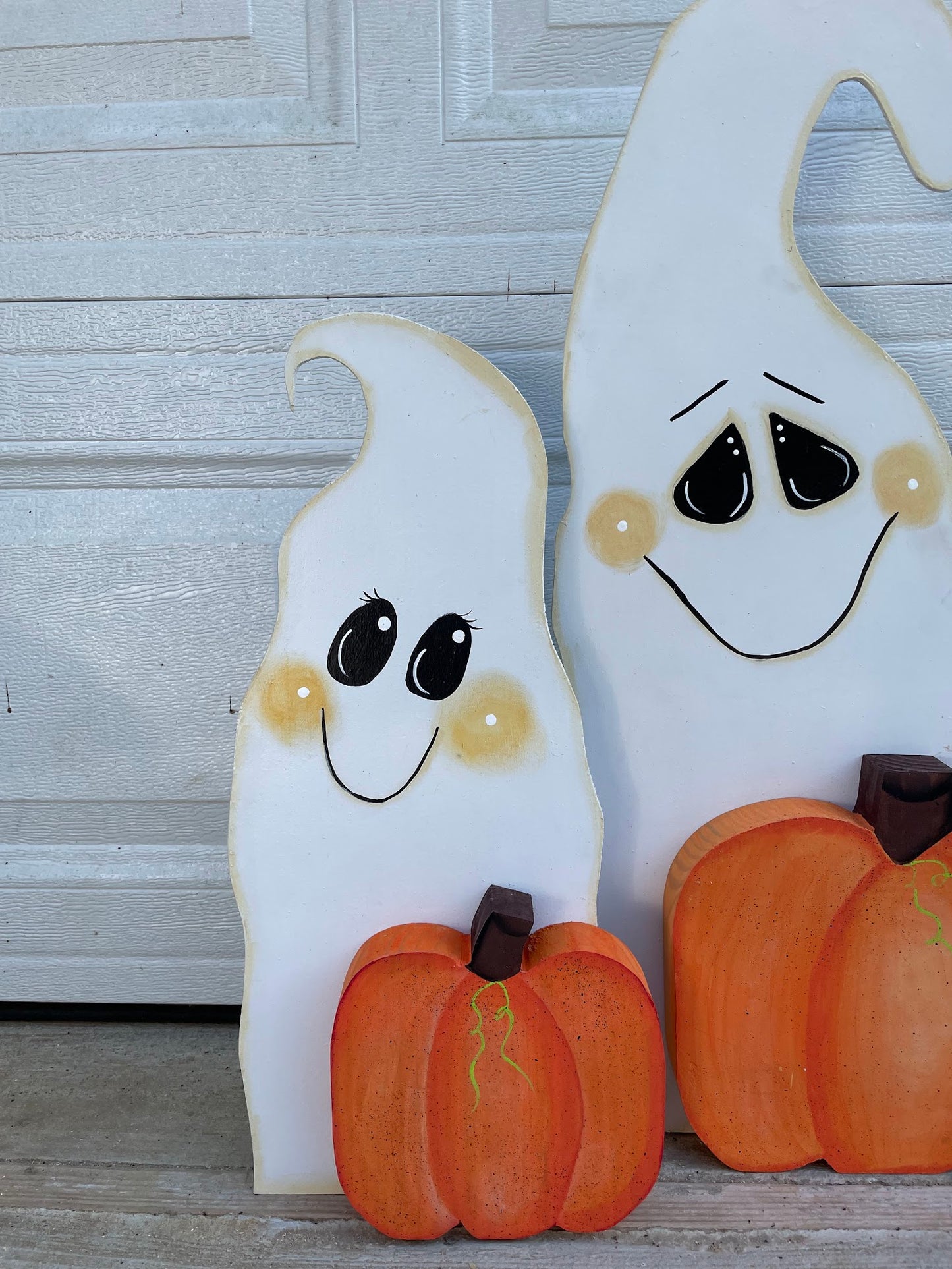 Hand Painted Wood Art - Ghost and Pumpkin Rustic Decoration - Fall and Halloween - For Indoor and Outdoor