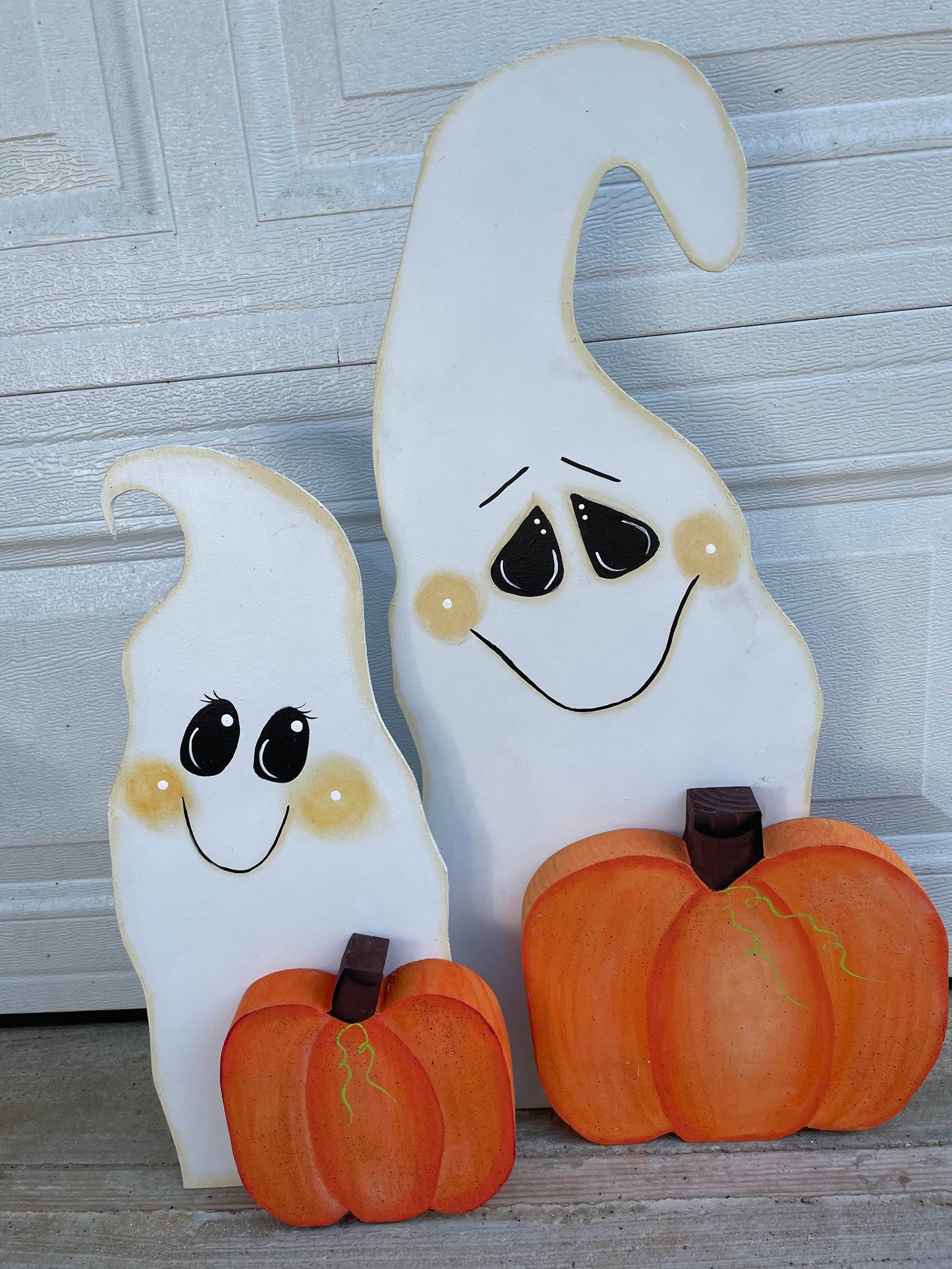 Hand Painted Wood Art - Ghost and Pumpkin Rustic Decoration - Fall and Halloween - For Indoor and Outdoor