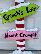 Hand Painted Wooden Yard Art - Grinch Whoville Sign - Outdoor Ready