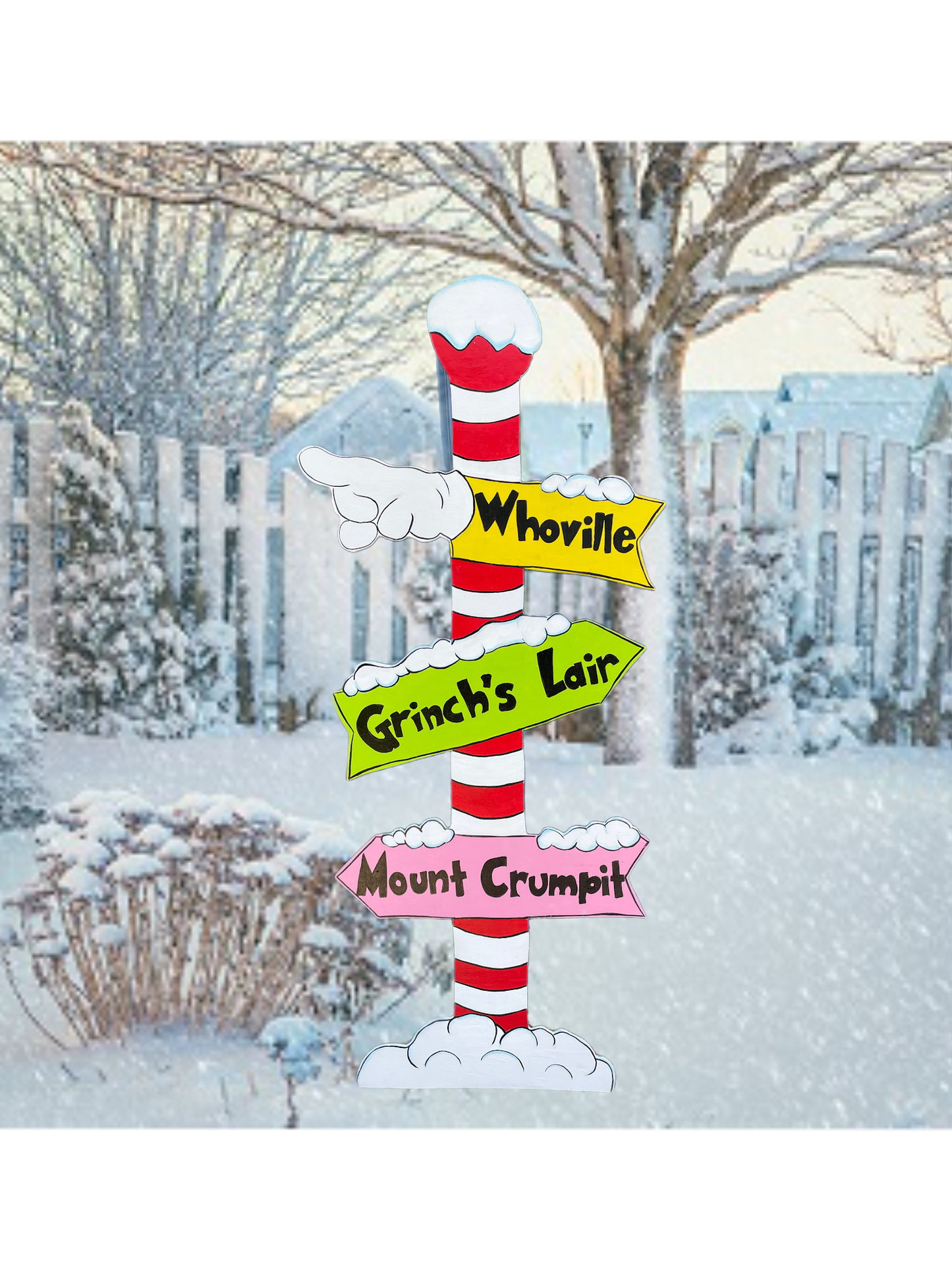 Hand Painted Wooden Yard Art - Grinch Whoville Sign - Outdoor Ready