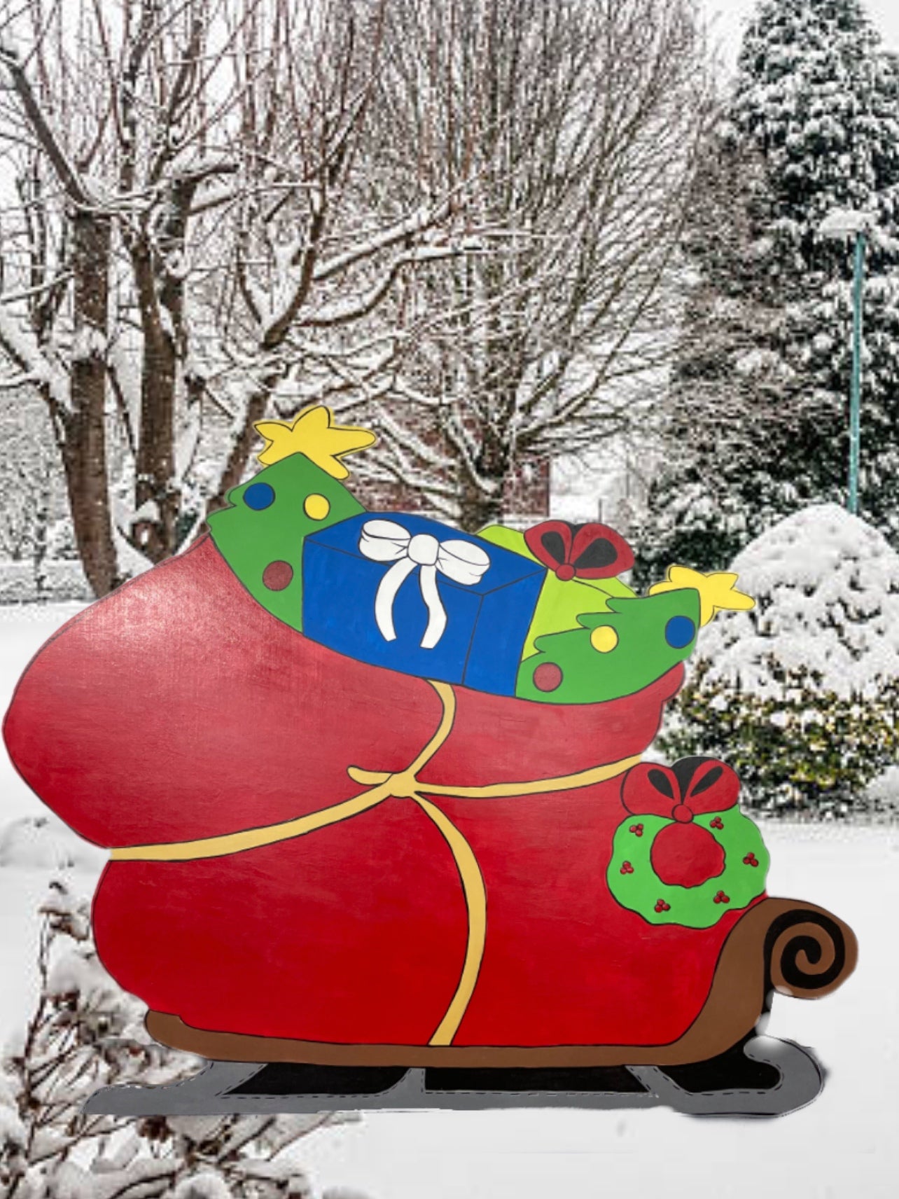 Hand Painted Wooden Yard Art - Grinch's Sleigh - Large! - Outdoor Ready