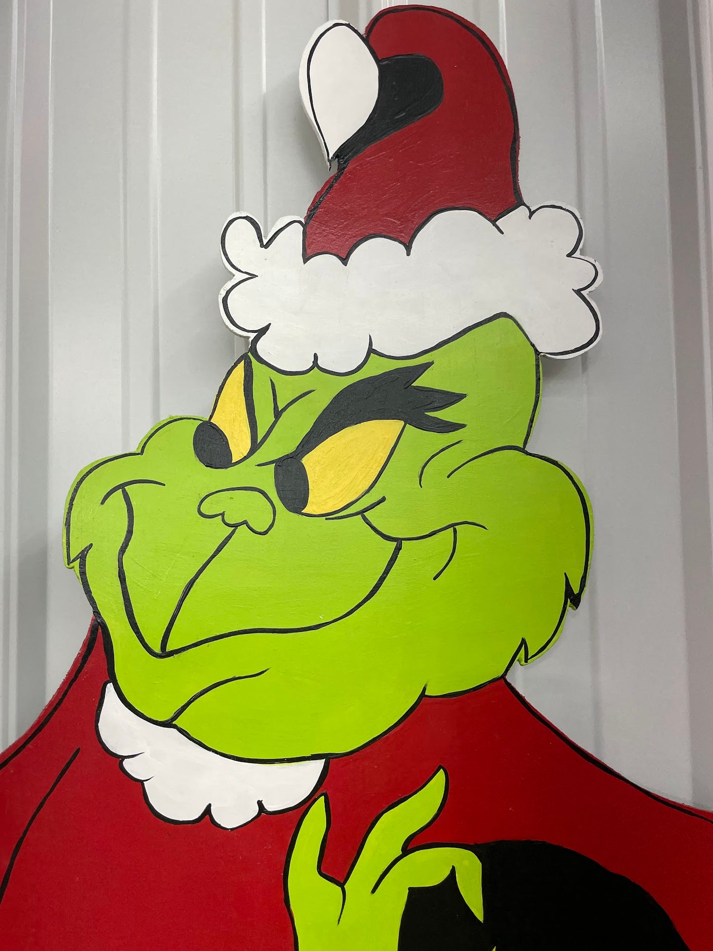 Hand Painted Wooden Yard Art - Grinch Stealing Presents with Bag - Outdoor Ready