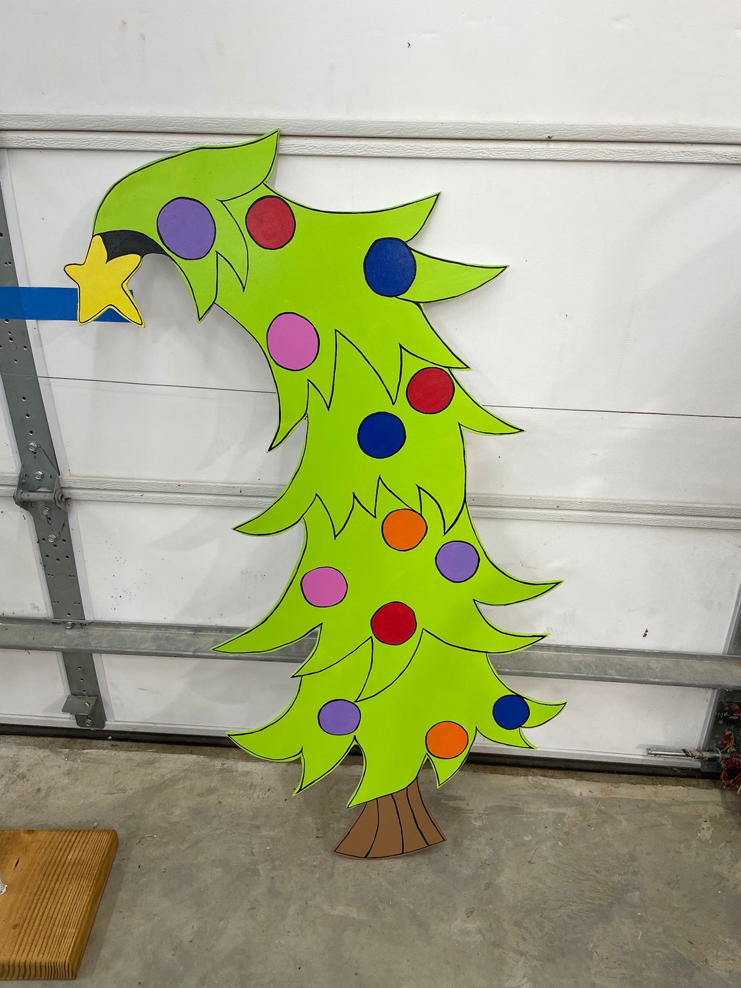 Hand Painted Wooden Yard Art - Grinch Style Tree - Outdoor Ready