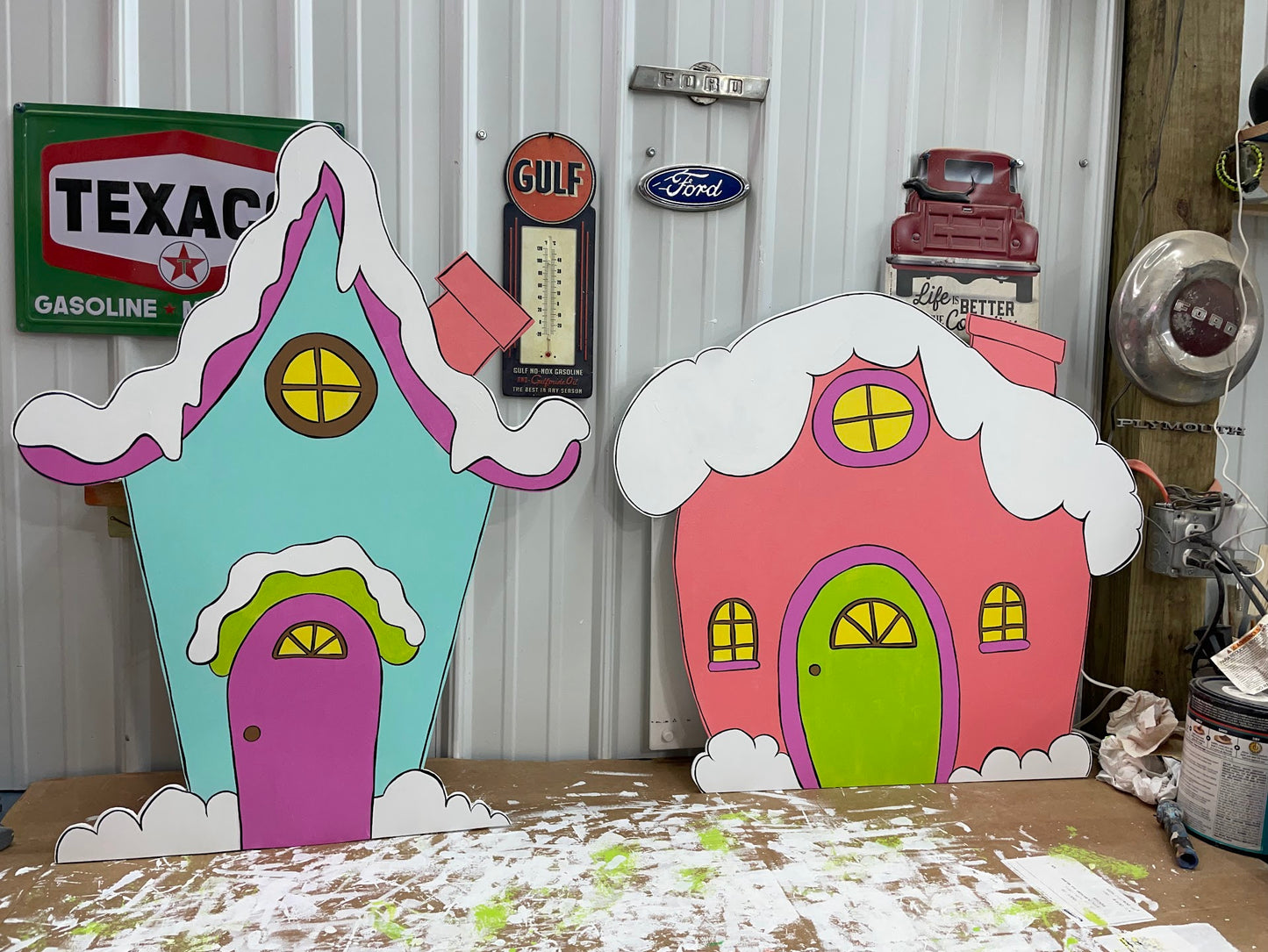 Hand Painted Wooden Yard Art - Whoville Houses - Grinch Christmas Display - Outdoor Lawn Decoration