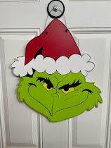 Hand Painted Wooden Door/Wall Hanger - Grinch Head - Christmas Decoration