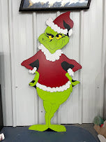 Hand Painted Wooden Yard Art - Standing Grinch - Outdoor Ready