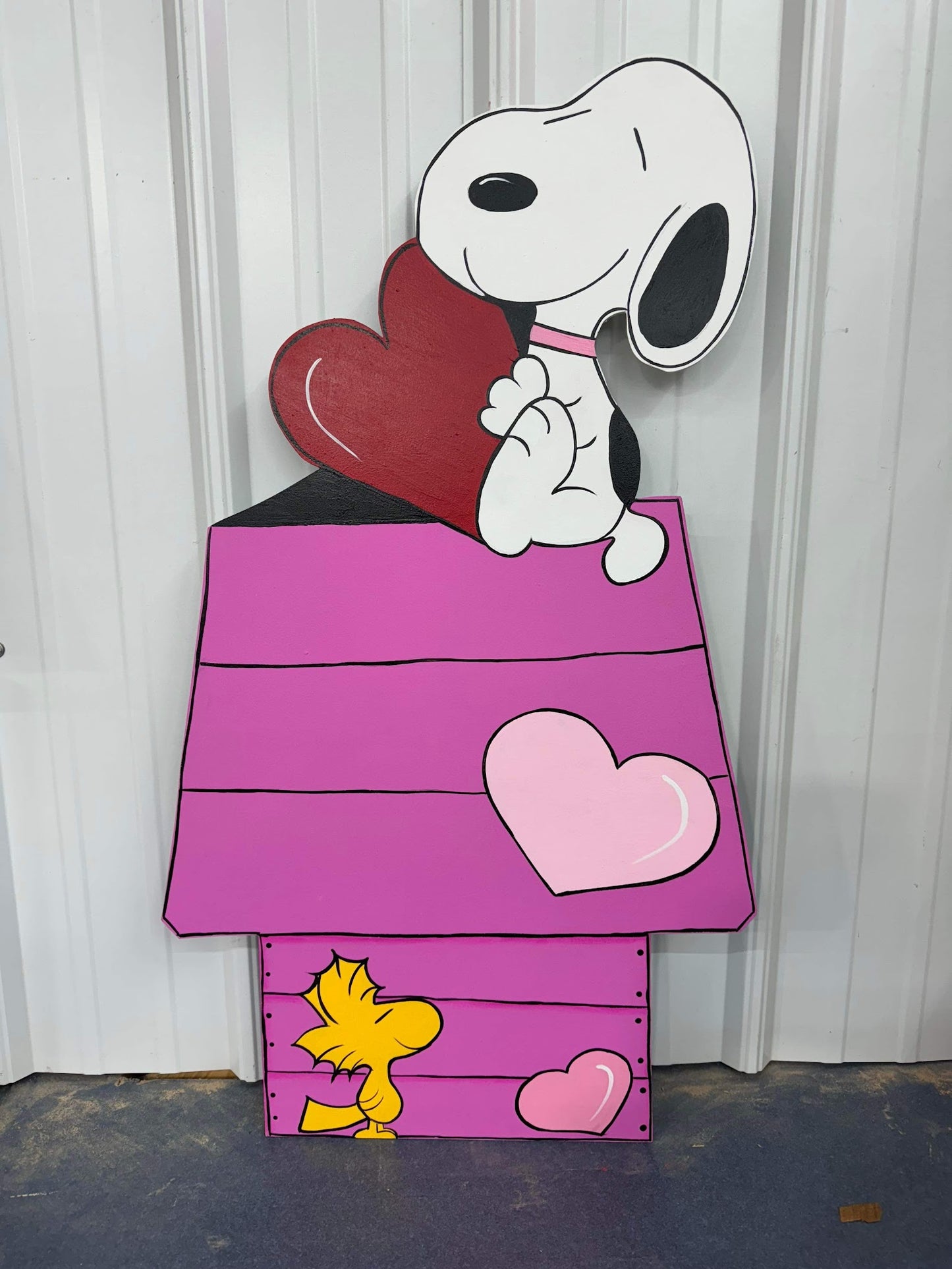 Hand Painted Wood Yard Art - Valentine's Snoopy on Doghouse - Outdoor Lawn Decoration