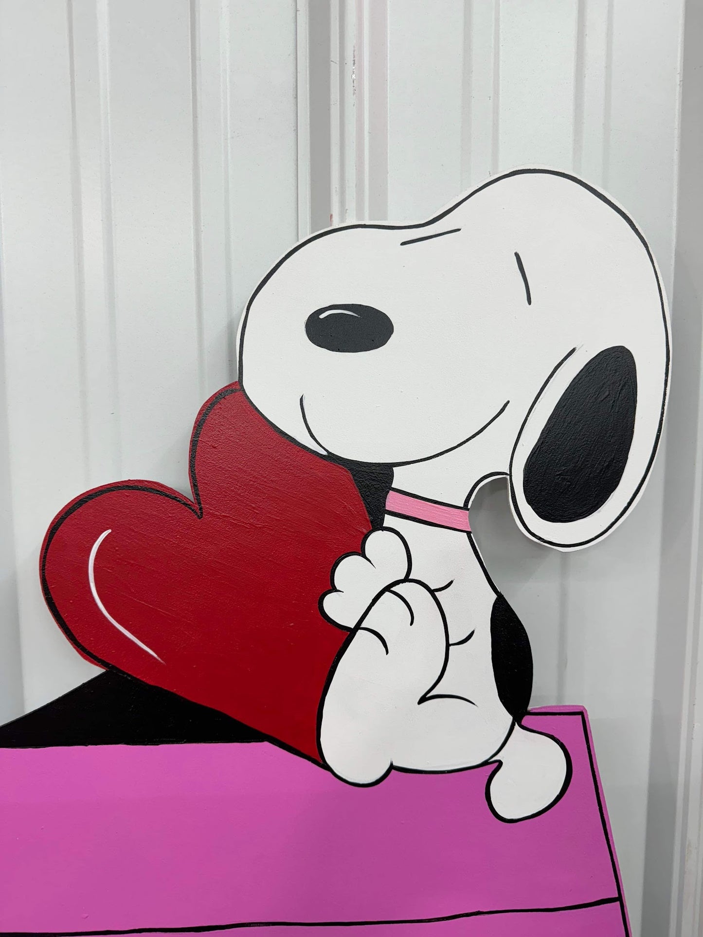 Hand Painted Wood Yard Art - Valentine's Snoopy on Doghouse - Outdoor Lawn Decoration