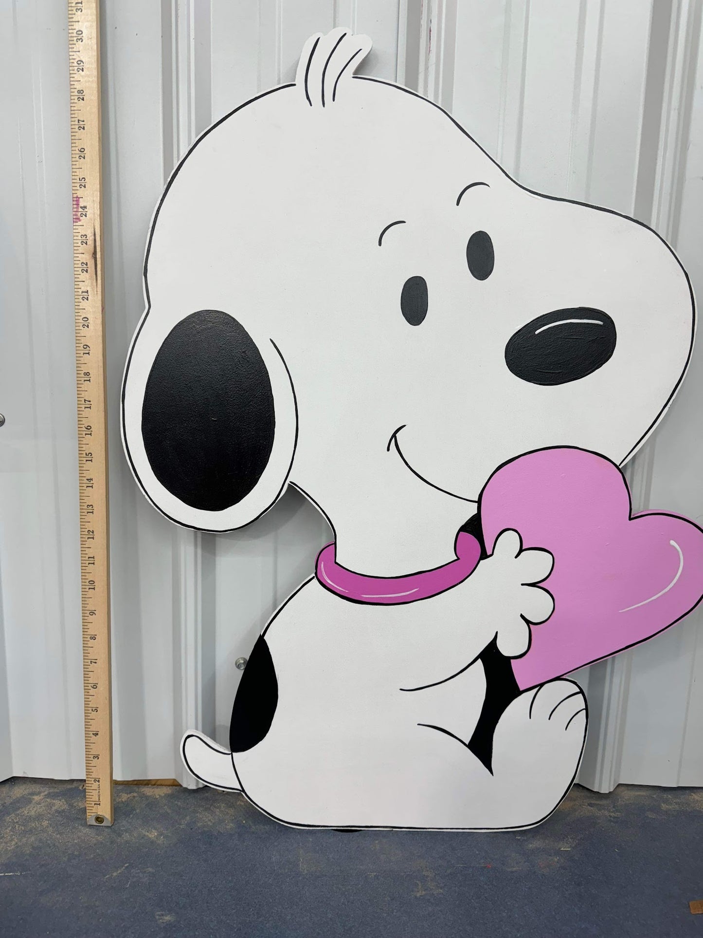 Hand Painted Wooden Yard Art - Valentine's Baby Snoopy with Heart - Outdoor Ready