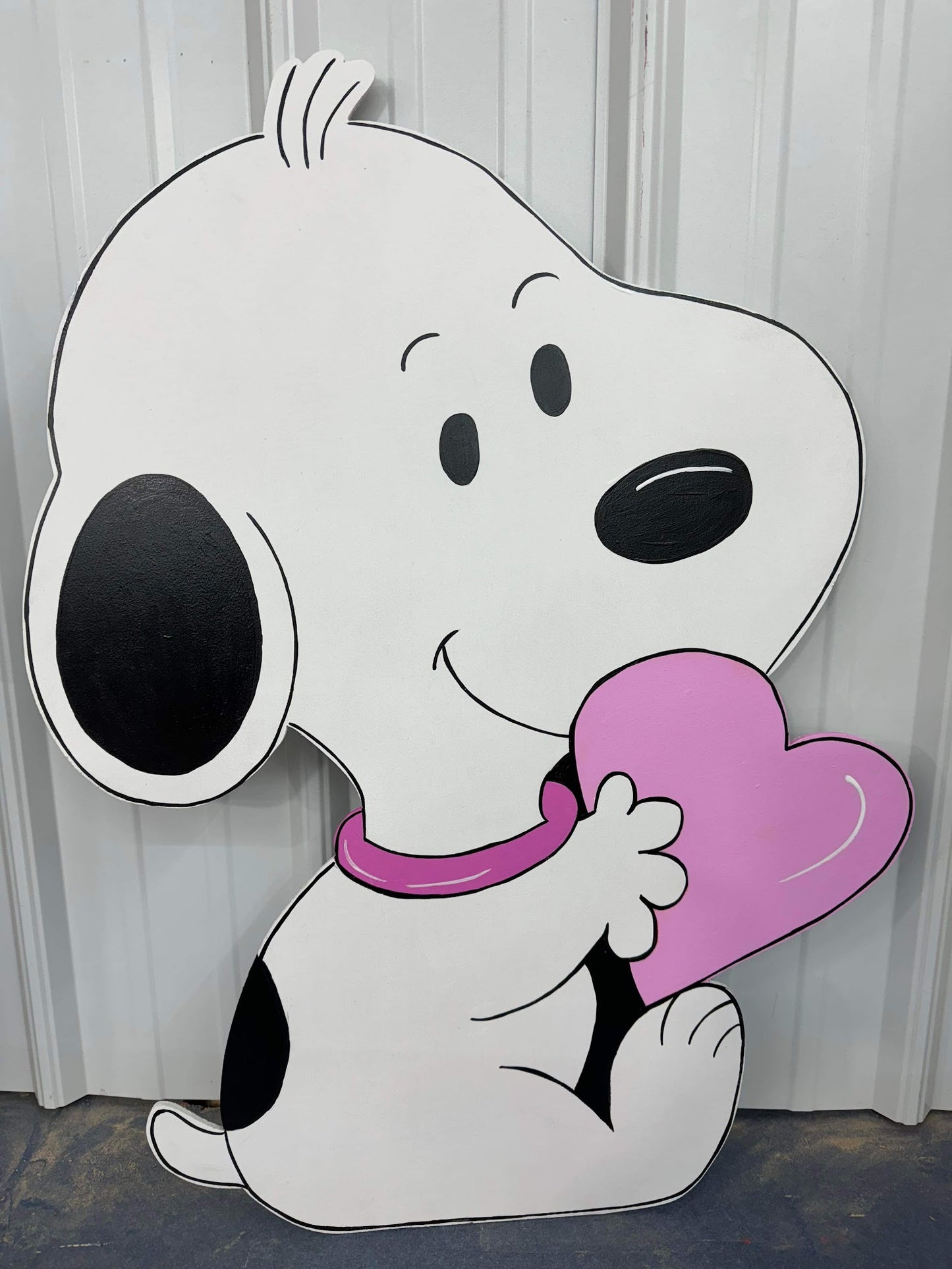 Hand Painted Wooden Yard Art - Valentine's Baby Snoopy with Heart - Outdoor Ready