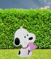 Hand Painted Wooden Yard Art - Valentine's Baby Snoopy with Heart - Outdoor Ready