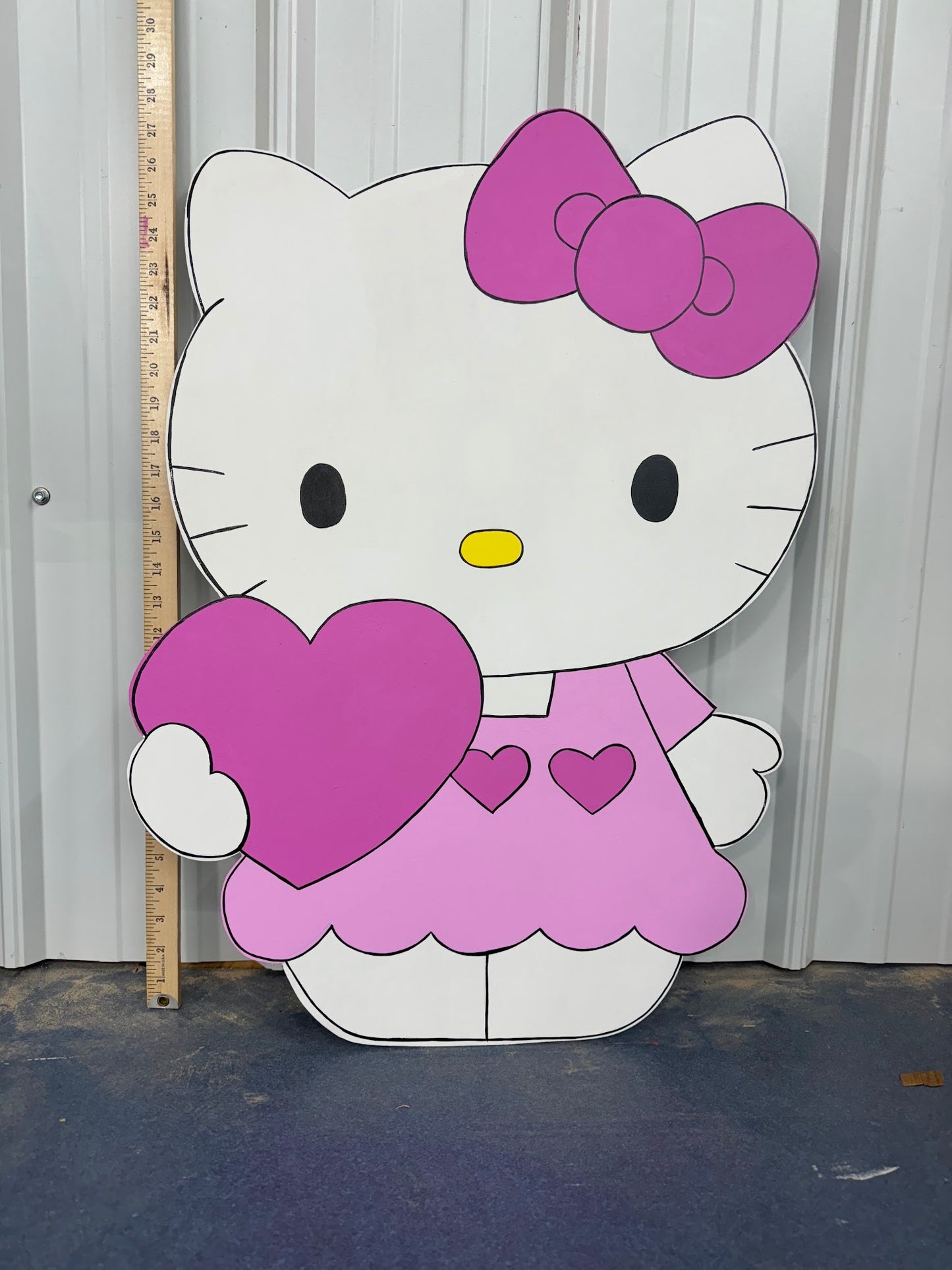 Hand Painted Wood Yard Art - Hello Kitty with Heart - Pink - Valentines, Spring, Year-Round Outdoor Lawn and Garden Decoration