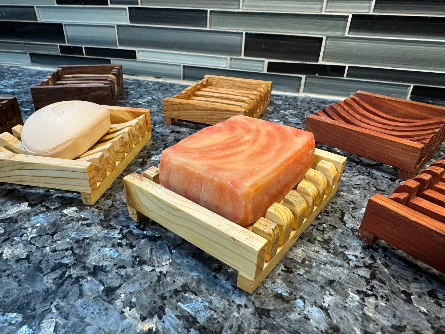 Handmade Wooden Soap Holder Dish Display - Multiple Wood Options - Coated Wood - Walnut, Oak, Cedar, Pine - Square Soap or Round Soap