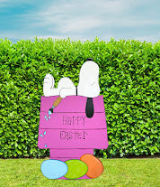 Hand Painted Wood Yard Art - Easter Snoopy on Doghouse - Outdoor Lawn Decoration