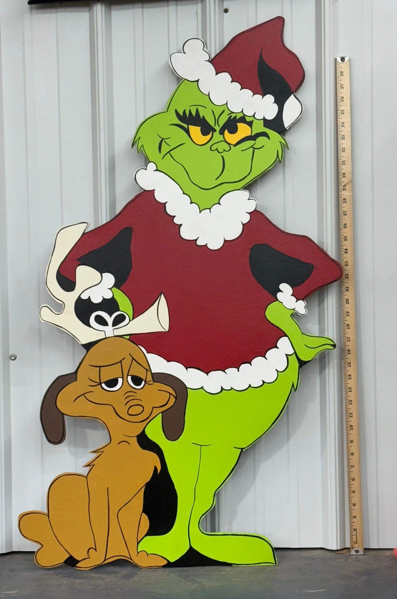 Hand Painted Wooden Yard Art - Grinch and Max - Single Piece - Outdoor Lawn Decoration - Christmas Display