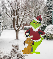 Hand Painted Wooden Yard Art - Grinch and Max - Single Piece - Outdoor Lawn Decoration - Christmas Display