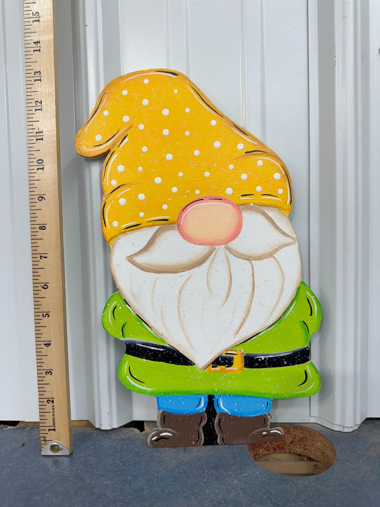 Hand Painted Wood Yard Art - Little Garden Gnome - Flower Pot or Garden - Indoor or Outdoor