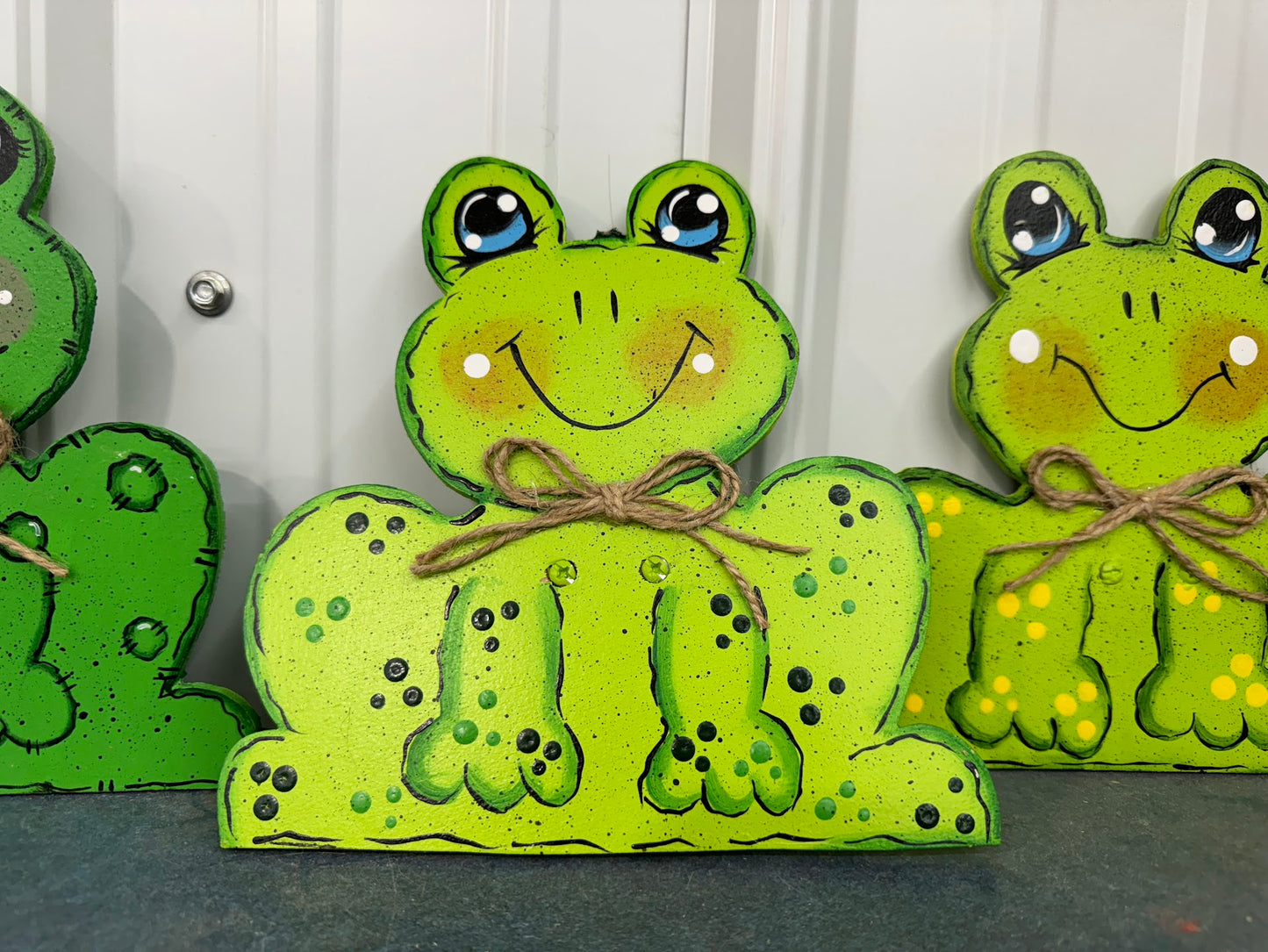 Hand Painted Wood Yard Art - Little Frog - Flower Pot or Garden - Indoor or Outdoor