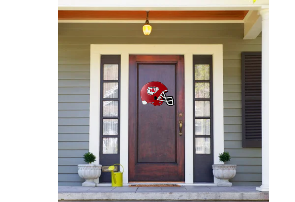 door on football helmet Hand Painted Wood Yard Art