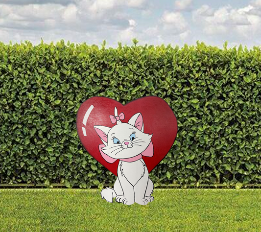 Hand Painted Wood Yard Art - Aristocats Marie Kitten - Valentines, Spring, Year-Round Outdoor Lawn and Garden Decoration