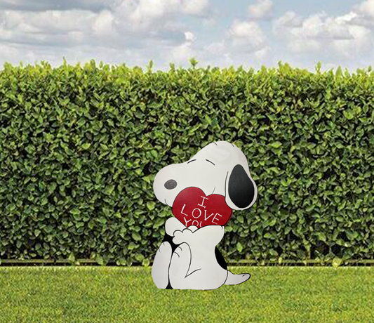 Hand Painted Wood Yard Art - Valentine's Cute Snoopy Peanuts - Outdoor Lawn Decoration