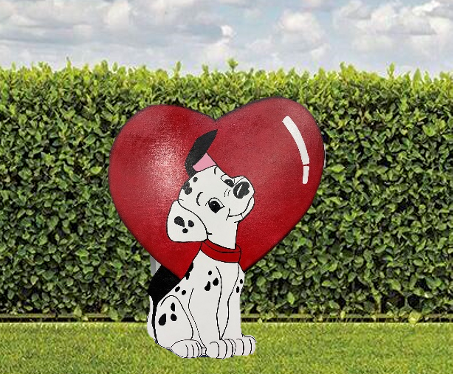 Hand Painted Wood Yard Art - 101 Dalmatians Heart Puppy - Valentines, Spring, Year-Round Outdoor Lawn and Garden Decoration