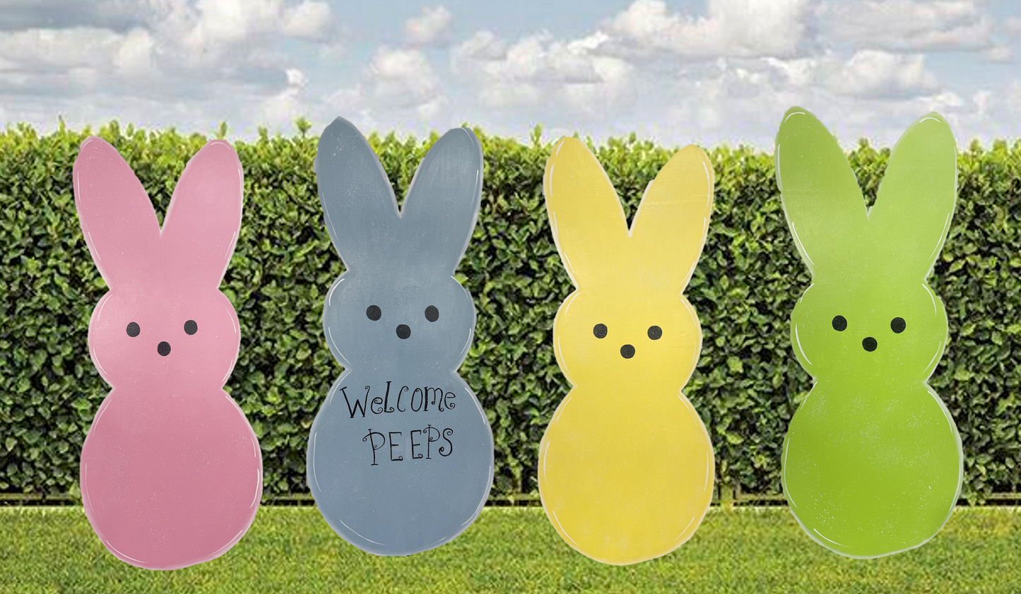 Hand Painted Wood Yard Art - Bunny Peeps - Easter or Spring Lawn and Garden Outdoor Decoration