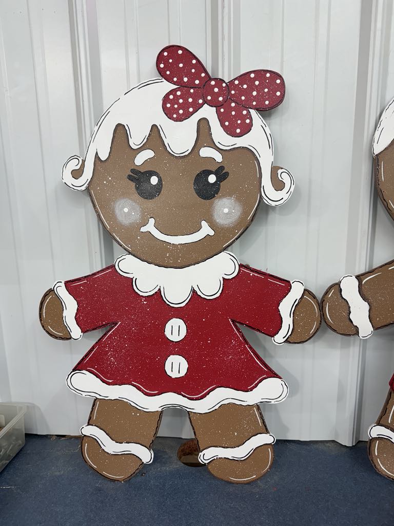 Hand Painted Wood Yard Art - Christmas Winter Gingerbread Boy and Girl - Lawn or Garden Decoration - Outdoor or Indoor