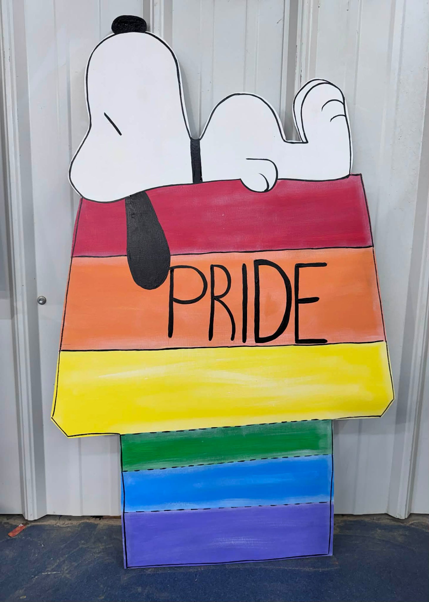 Snoopy on Rainbow Doghouse - Outdoor or Indoor -  PRIDE and Summer Yard Art Decor Wooden (Copy)