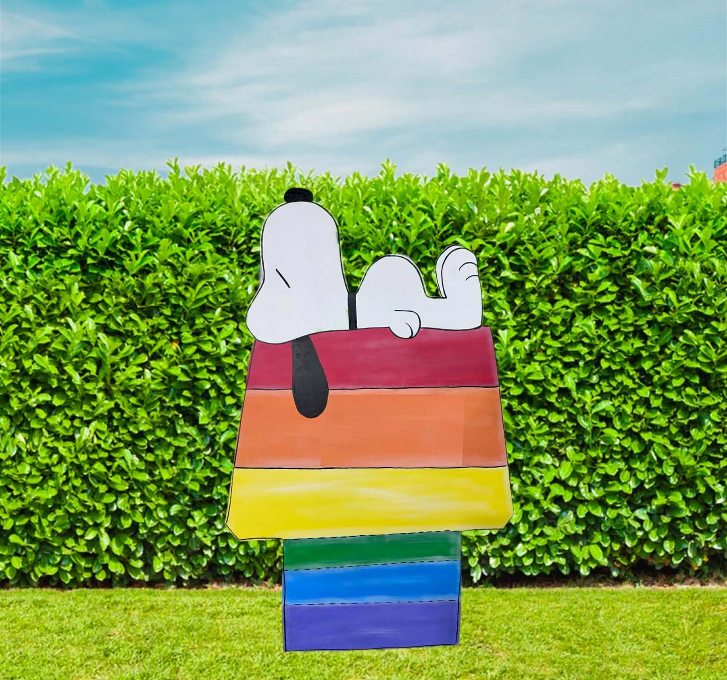 Snoopy on Rainbow Doghouse - Outdoor or Indoor -  PRIDE and Summer Yard Art Decor Wooden (Copy)