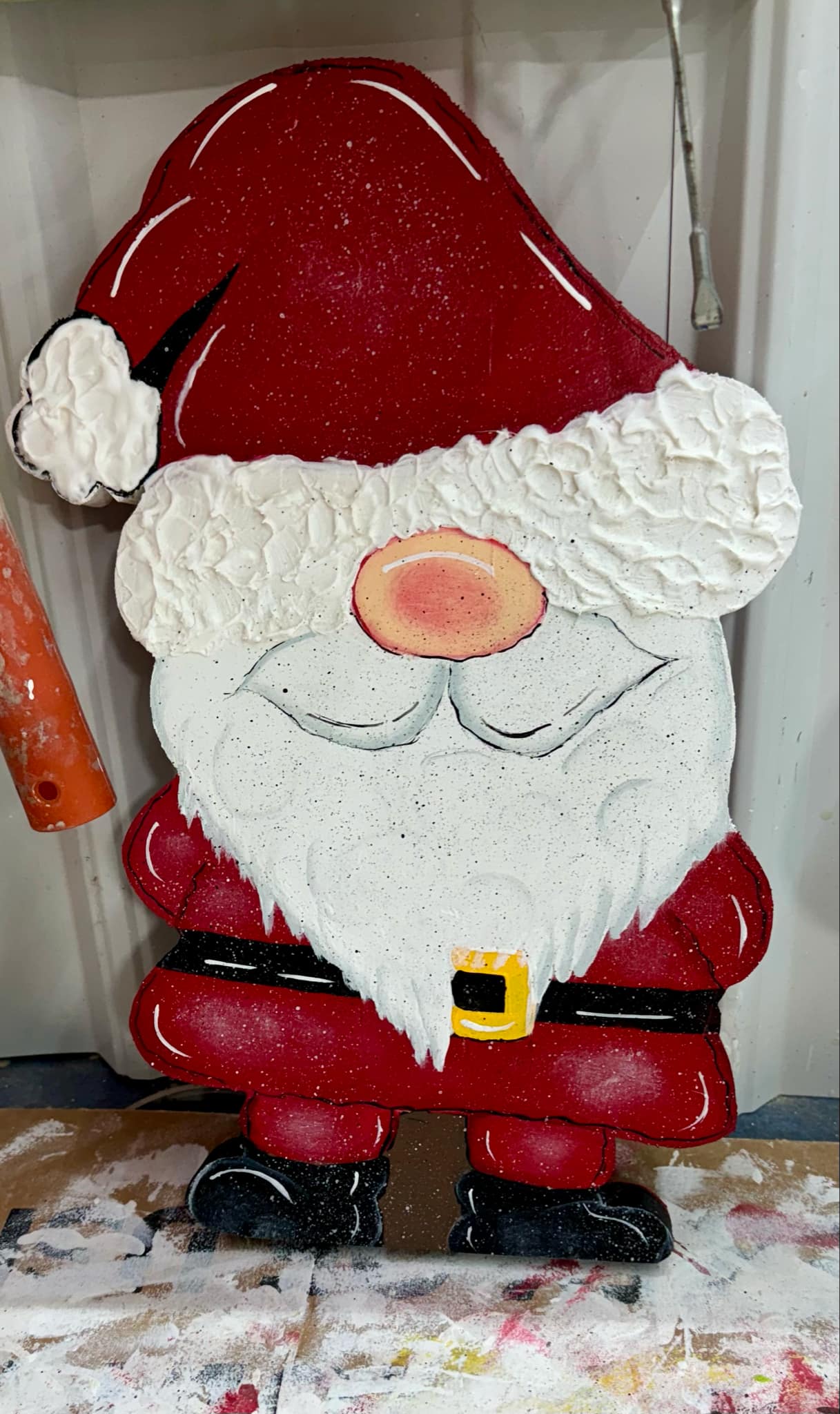 Hand Painted Wood Yard Art - Christmas Winter Santa Gnome - Small Garden or Flower Pot Buddies - Outdoor or Indoor