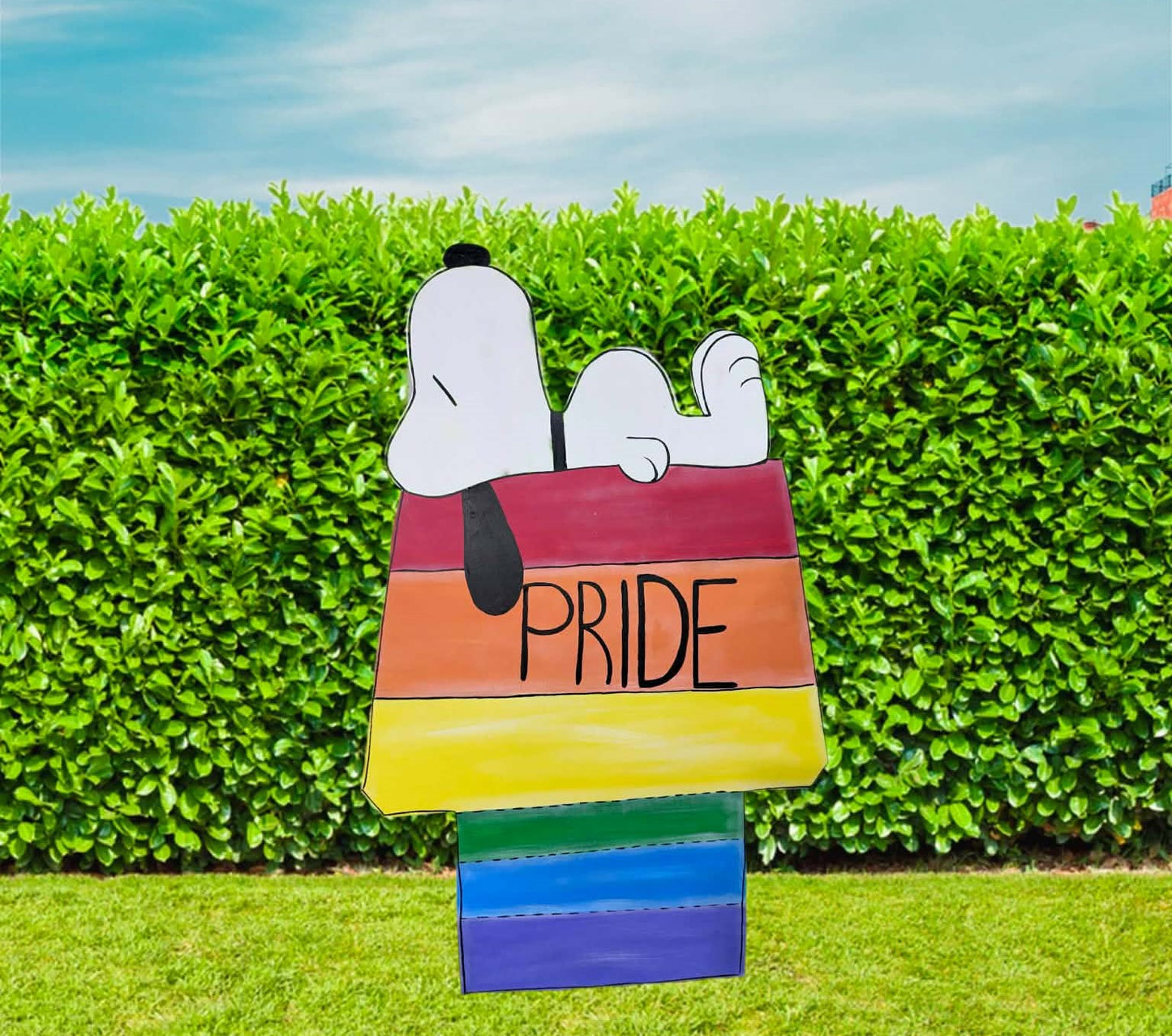 Snoopy on Rainbow Doghouse - Outdoor or Indoor -  PRIDE and Summer Yard Art Decor Wooden (Copy)