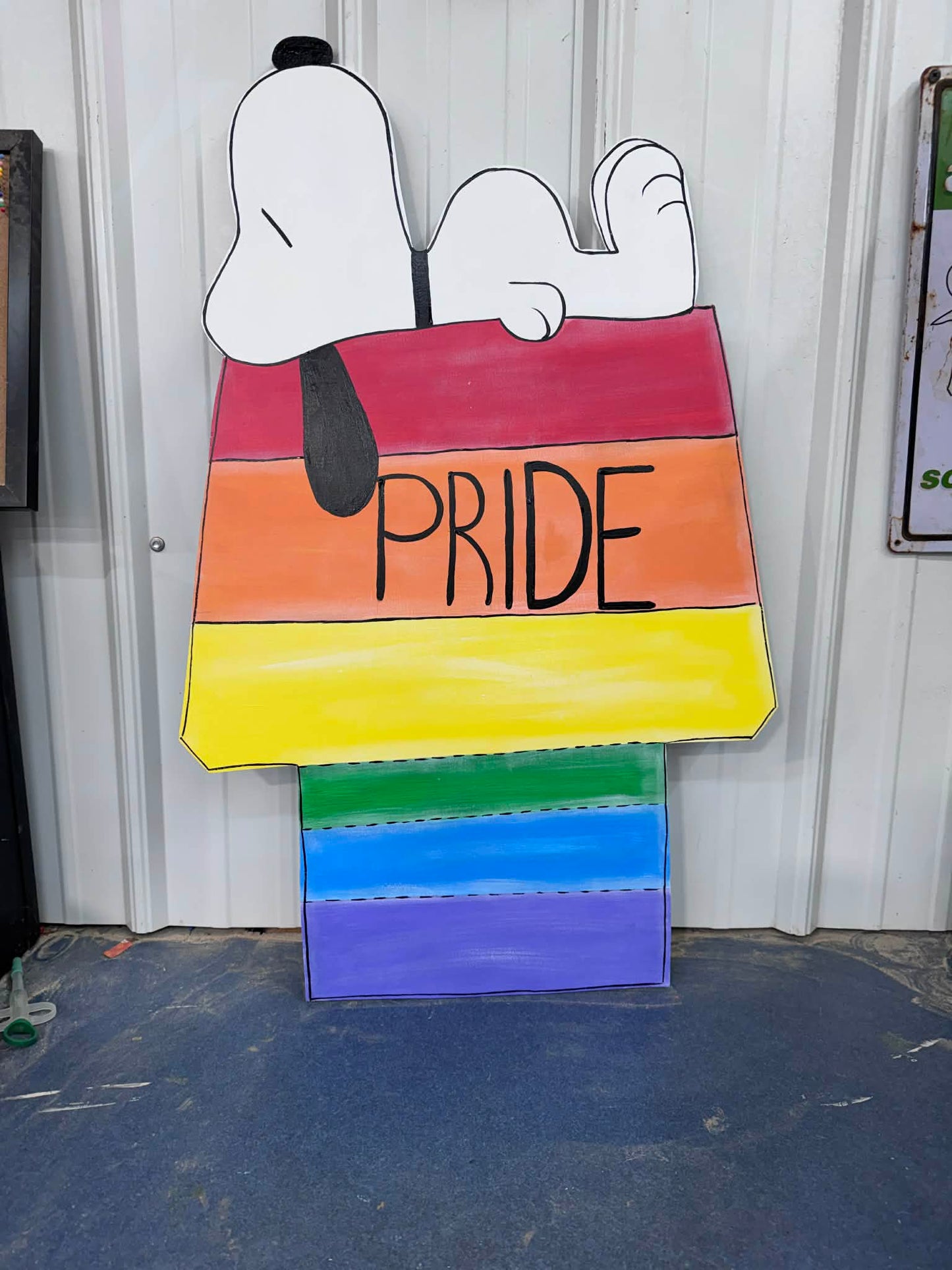 Snoopy on Rainbow Doghouse - Outdoor or Indoor -  PRIDE and Summer Yard Art Decor Wooden (Copy)