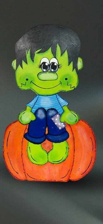 Hand Painted Wood Yard Art - Halloween Fall Frankenstein Boy- Lawn or Garden Decoration - Outdoor or Indoor