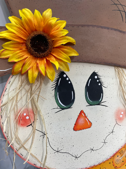 Hand Painted Wood Yard, Porch or Door Art - Scarecrow Face - Outdoor Fall Decoration