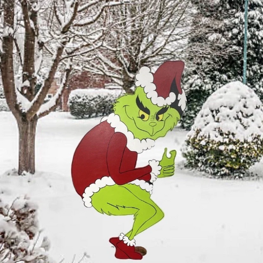 Hand Painted Wooden Yard Art - Grinch Ready to Steal Lights - Outdoor Decoration - Christmas