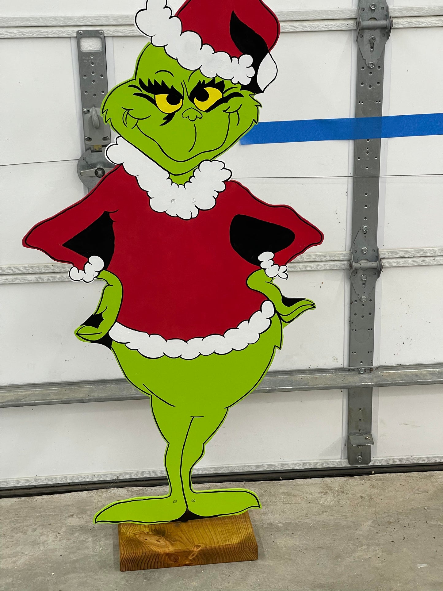 Hand Painted Wooden Yard Art - Standing Grinch - Outdoor Ready